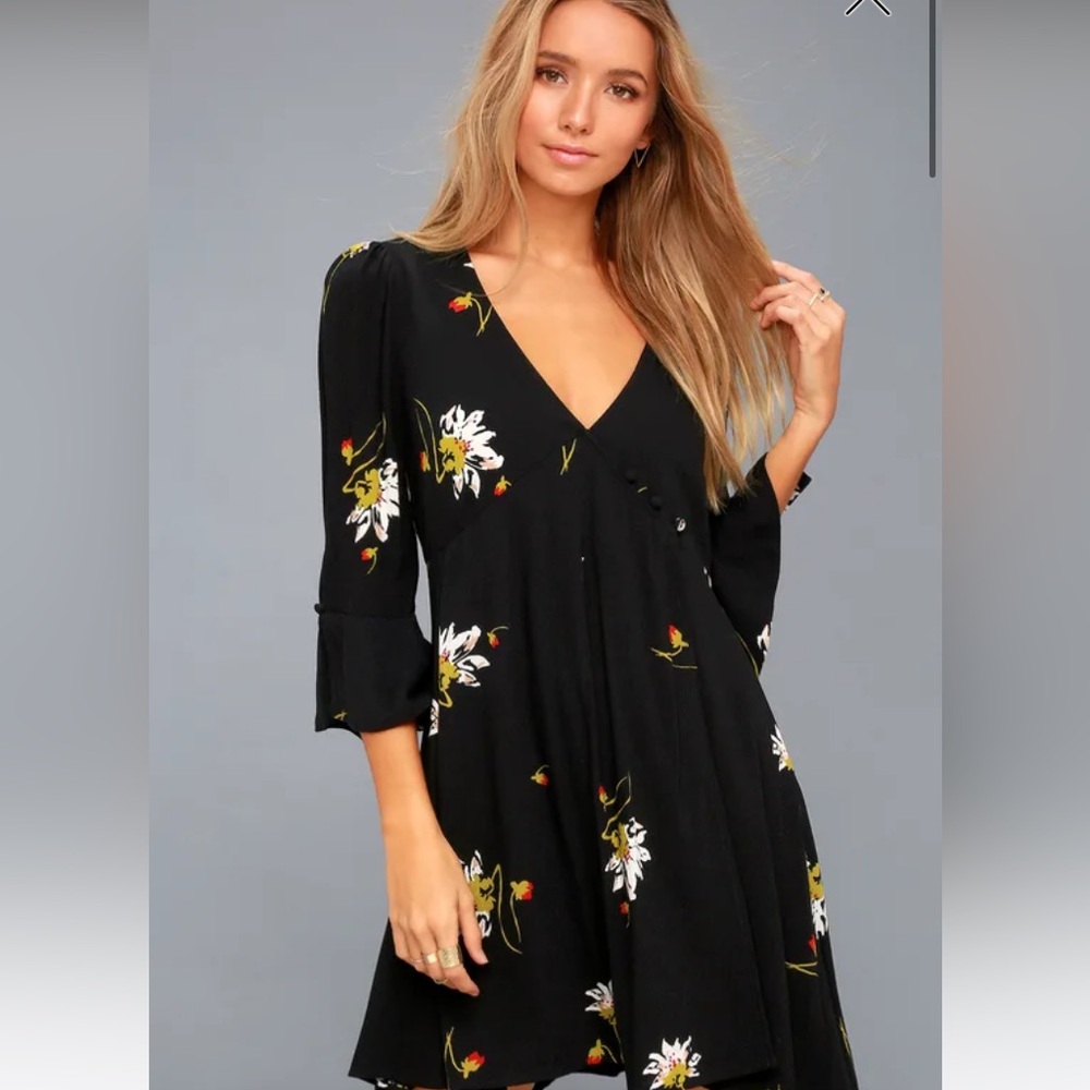 Free People Time On My Side Black Floral Wrap Dress - Picture 4 of 11